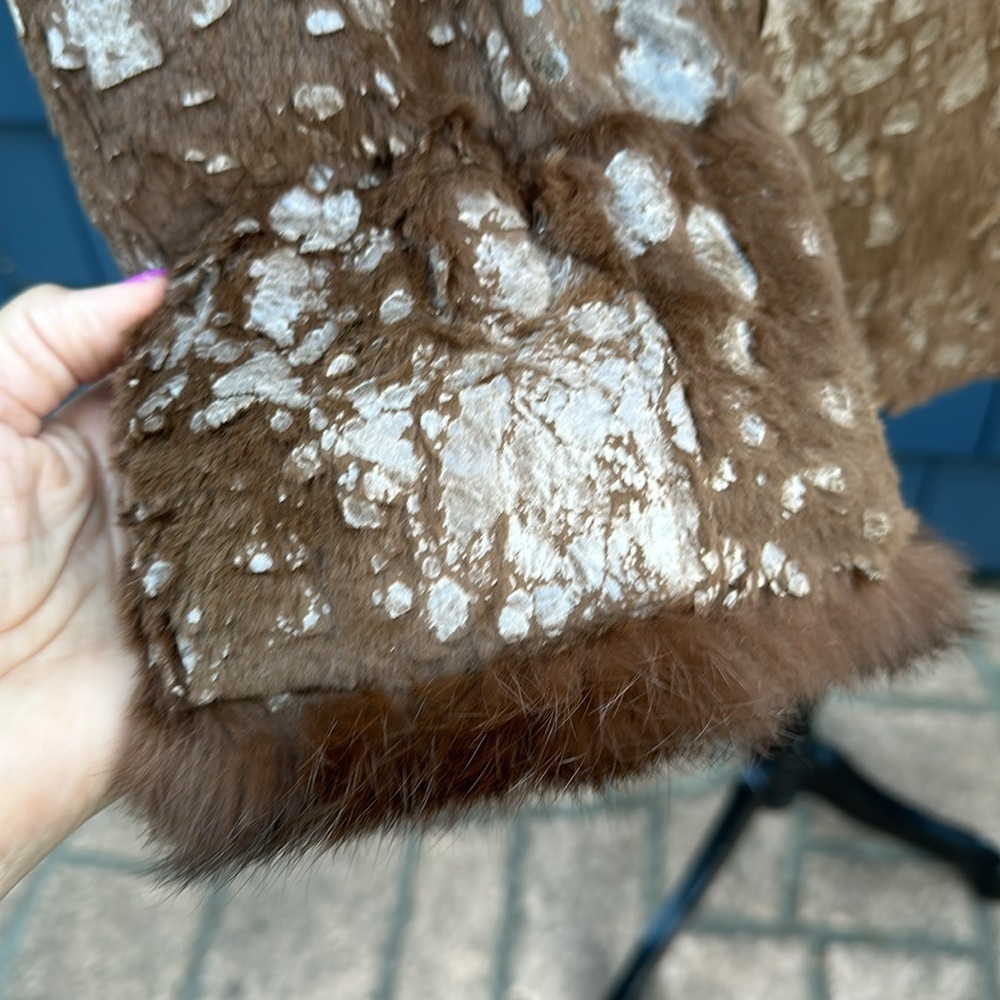 🤎🤎🤎Vintage leather rabbit fur reversible tan brown dark handmade bespoke - Picture 11 of 16